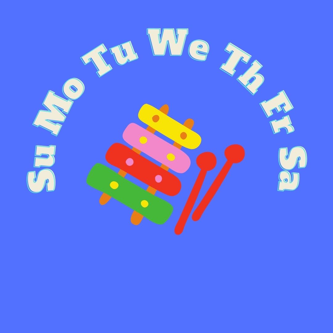 days of the week and xylophone on periwinkle background