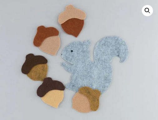 Five Acorns and squirrel in felt