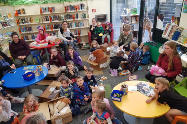 Storytime the night before the sleepover.